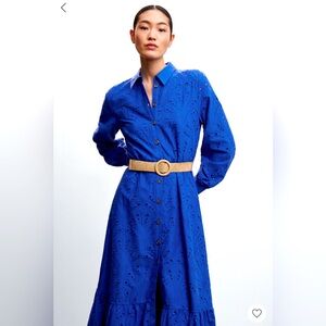 Mango openwork detail shirt dress in royal blue .